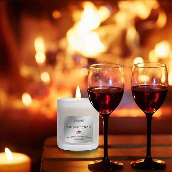 PEPPERMINT CREAM Soy Wax Candle in Glass Jar (10 oz) - Picture 6 of 8
